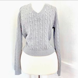 Brandy Melville Gray V-Neck Cable-knit Sweater